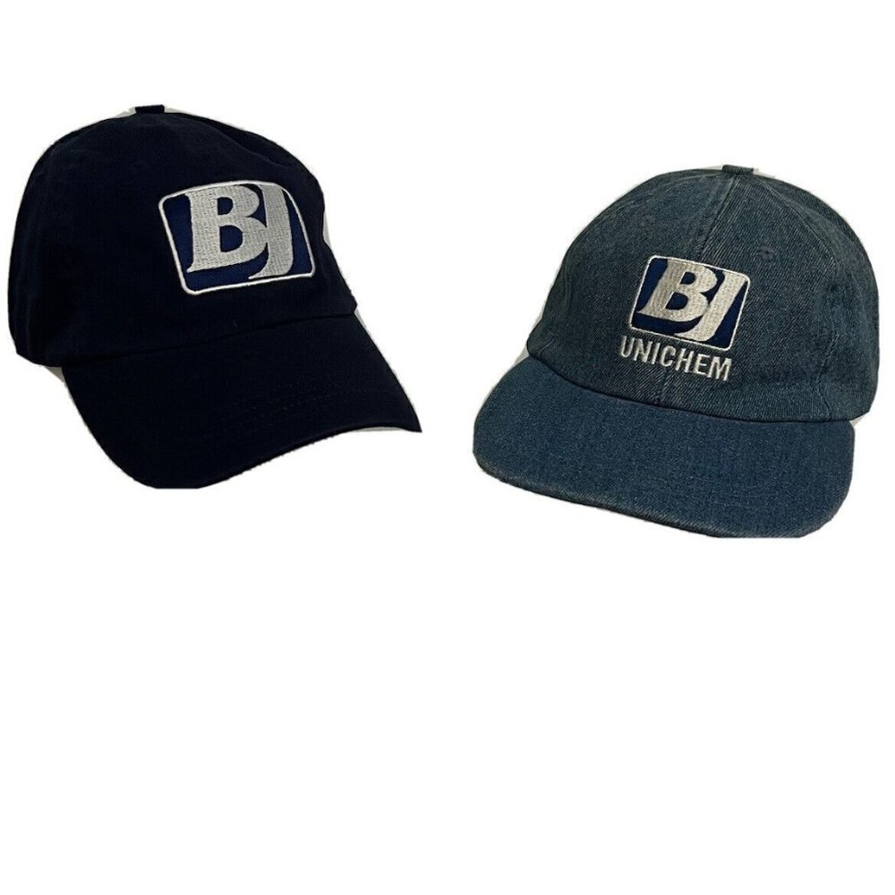 Lot of 2 Blue BJ Oil Company Trucker Golf Hats Caps Denim Cotton Adjustable New